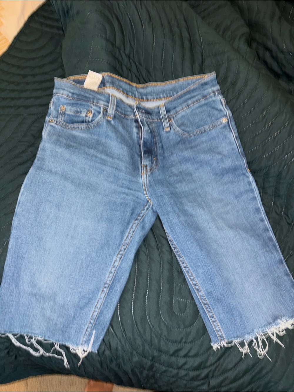 Levi's Light Blue Denim Bermuda Shorts with Frayed Hem